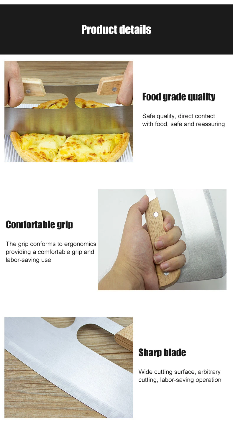 Description Picture 4 of itemPizza Cutter Stainless Steel Pizza Knife Pastry Roller Cutter Home Kitchen Utensils Accessories Wooden Handles Pizza Cutter