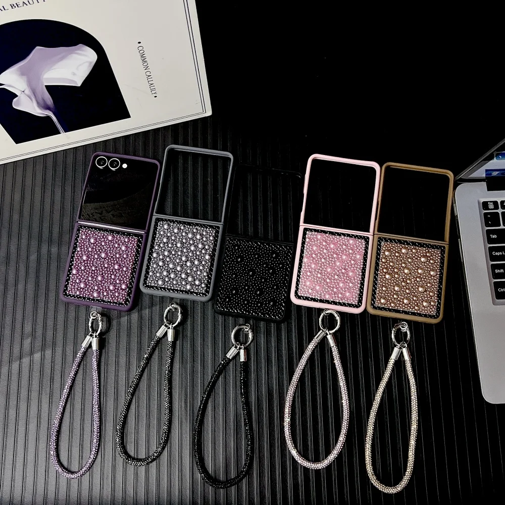 3D Water Droplet Pearl Case with Shiny Wristband and Soft Frame Protective Shell
