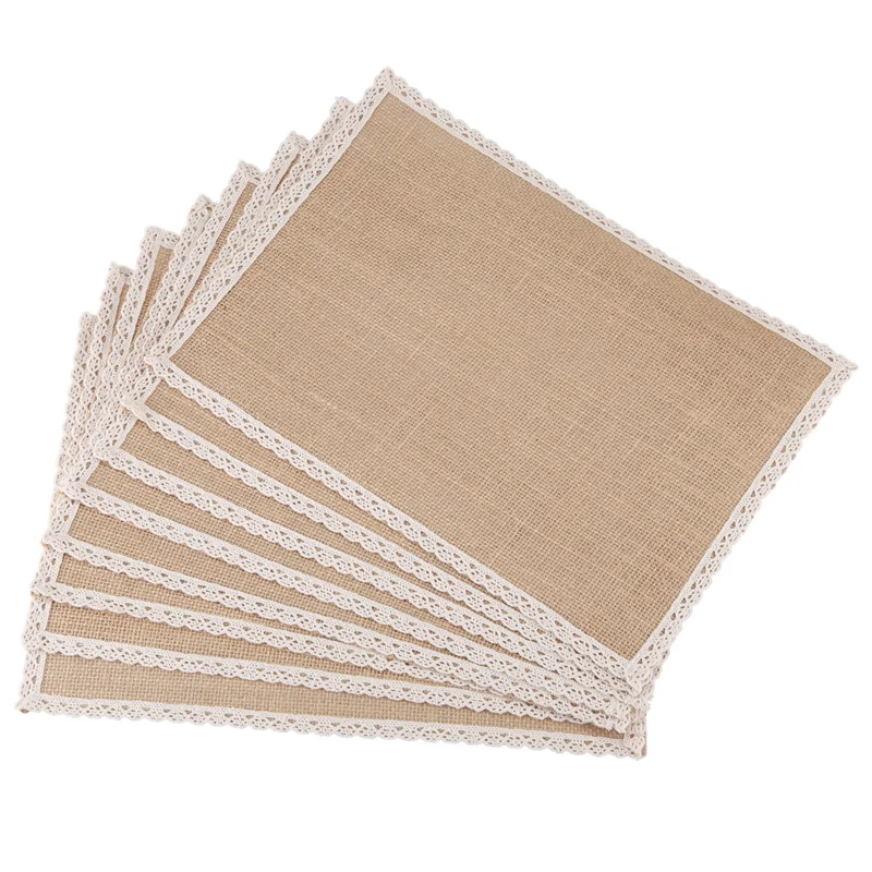 8Pcs Linen Table Mat Lace Placemat Set Natural Jute Woven Tableware Mat ...