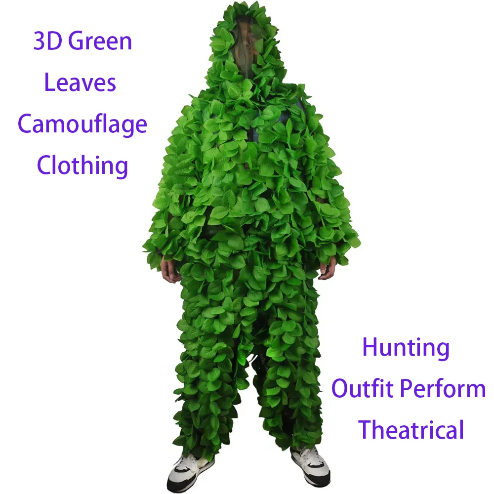 

Adult 3D Green Leaves Camouflage Clothing Hunting Outfit Perform Theatrical Clothing Jungle Covert Hunting Gear