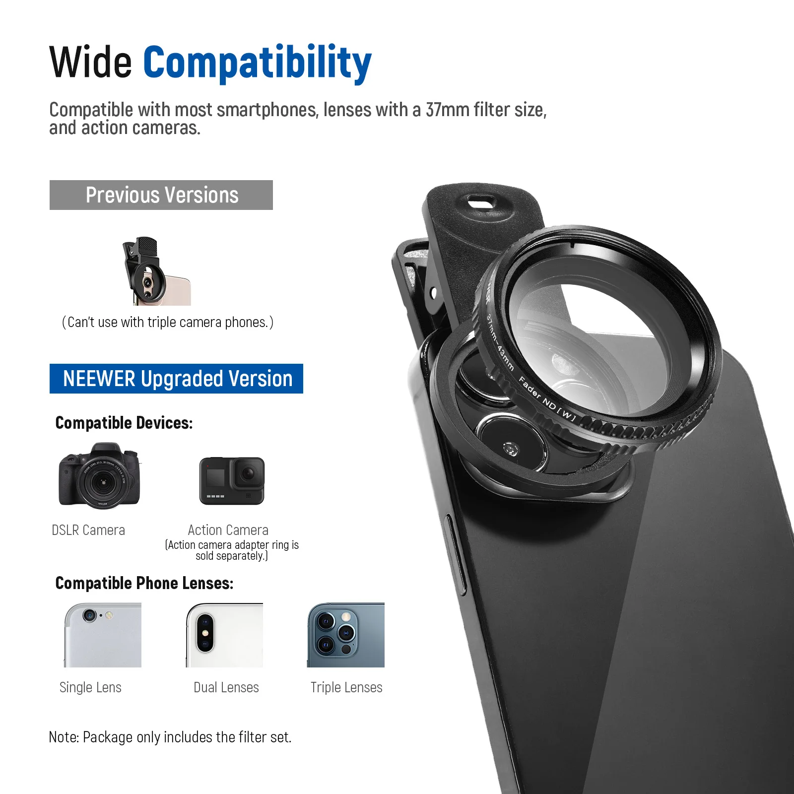 NEEWER 37mm Clip On ND2-ND400 Phone Camera Lens Filter Kit: Adjustable Neutral Density Filter with Phone Clip 6