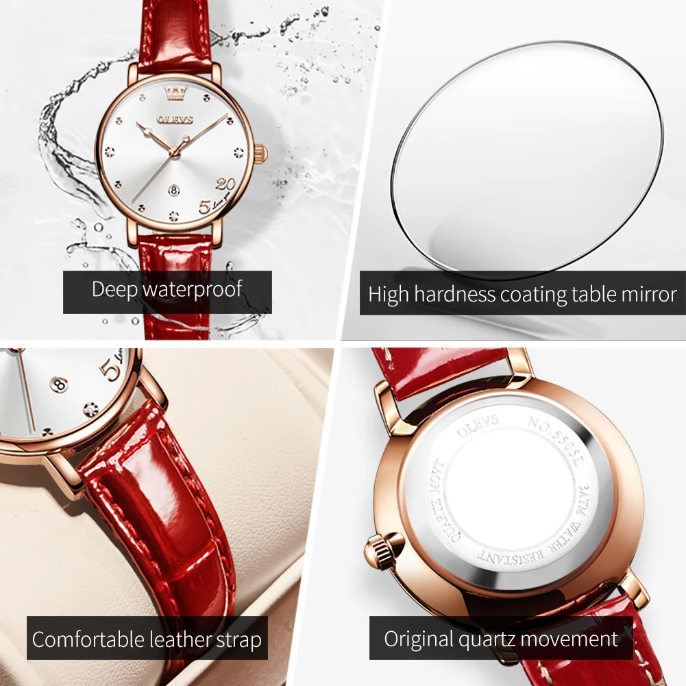 Luxury Brand Ladies Quartz Wristwatch Date Diamond Leather Strap Elegant Waterproof Watch for Women