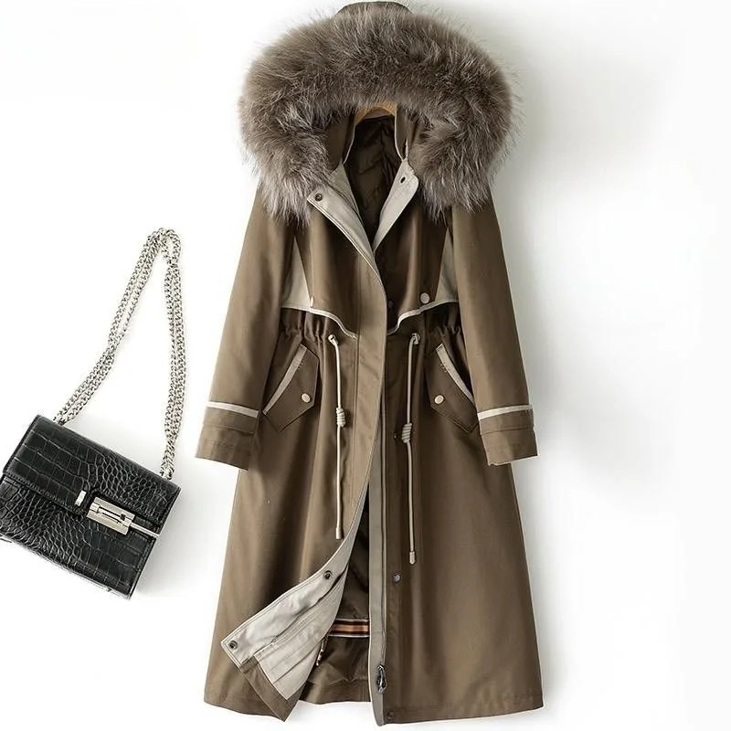 

2023 New Women Down Cotton Coat Winter Jacket Loose Plus Fleece Thick Hooded Overcoat Mid Length Parkas Fur Collar Outwear