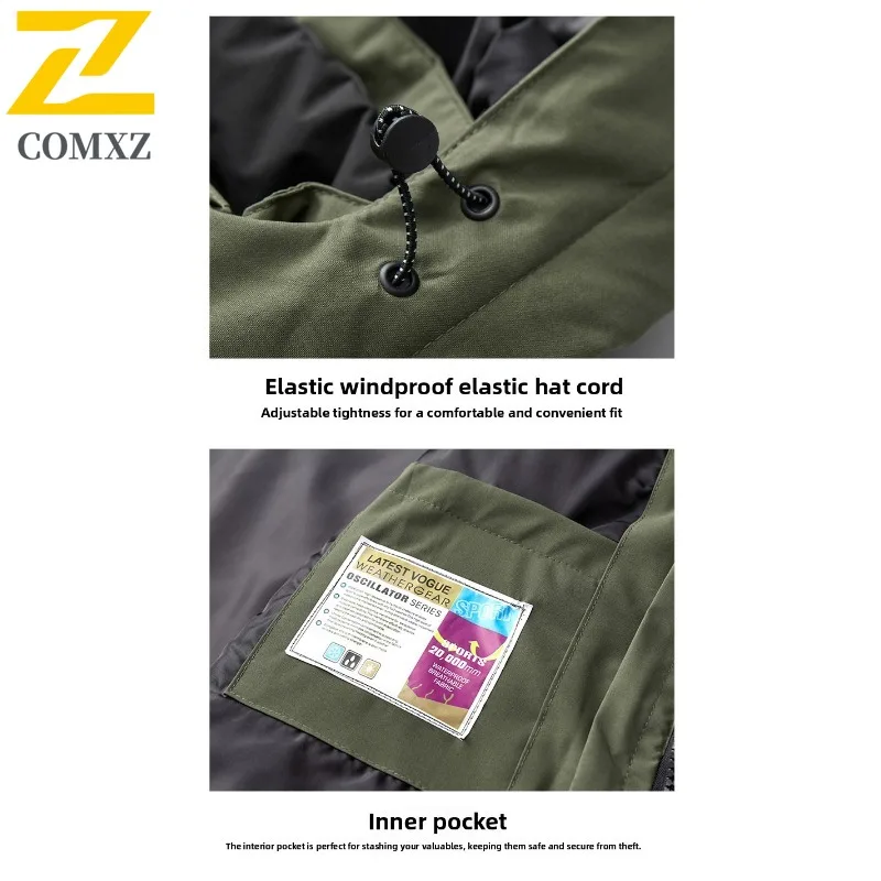 COMXZ Premium Mens Jacket Thickened Snow Skiing Windproof Warm Parka Fashion Hooded Lightweight Cold Resistant Winter Outerwear