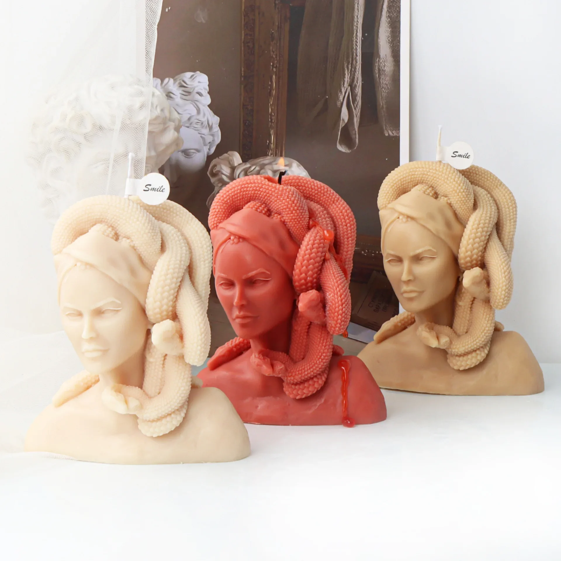 DIY Half body skull head queen candle silicone mold curly hair goddess woman resin silicone mold European goddess gypsum silicone mold silicone candle mold aromatherapy candle mold silicone candle molds candle mold