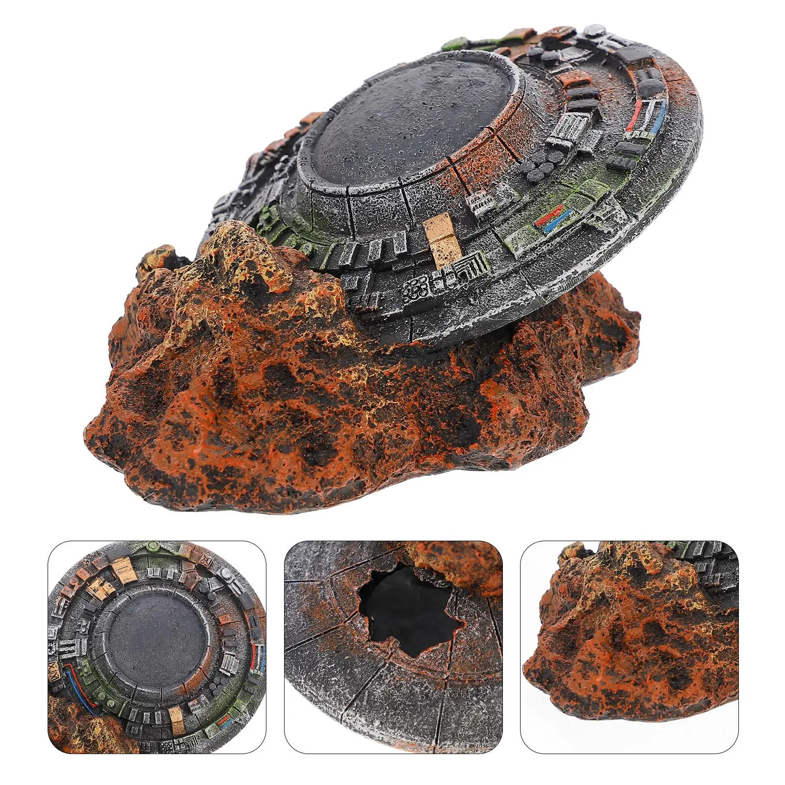 Resin Alien Spaceship Ufo Wreck nament Fish Tank Decor Aquarium Decoration Pet Products Artificial Decor Landscape Accessory