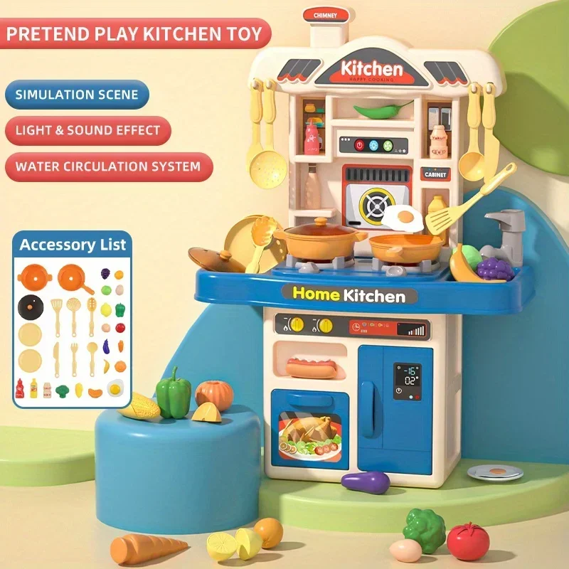 Kitchen Toys Children Realistic Simulation Play Cooking Set Simulation Table Utensils Light Sound For Girls Boys Over 3