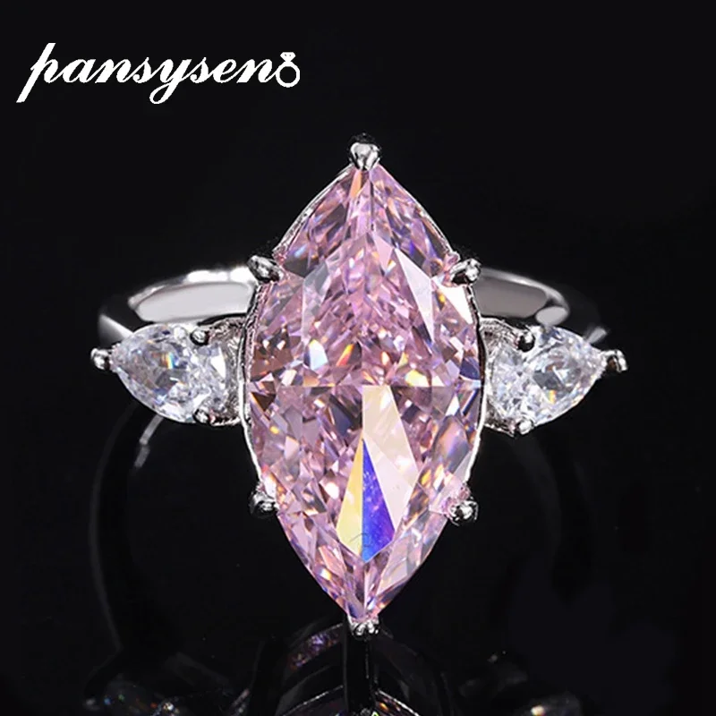 

PANSYSEN 925 Sterling Silver 9*18MM Marquise Cut Sapphire Citrine High Carbon Diamond Engagement Rings for Women Wedding Jewelry