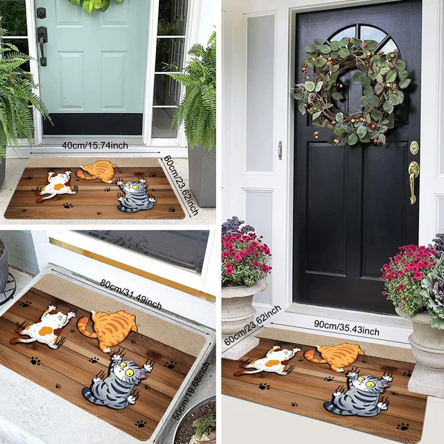 Cat: I won't fall! Durable and non slip entrance carpet for cat door mats, adding a playful charm to pet lovers' home decor 3