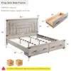 Farmhouse King Size Bed Frame with 54" Tall Geometric Headboard & 2 Large Storage Drawers, Rustic Wood Platform Bed 2