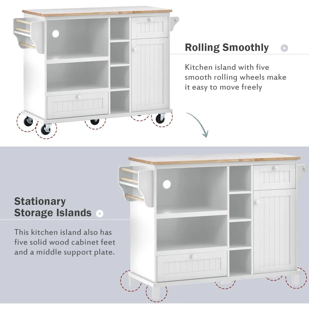 Kitchen lsland Cart,Kitchen Island Table with StorageSolid Wood Desktop,Microwave Cabinet,Floor Standing Buffet Server Sideboard 5