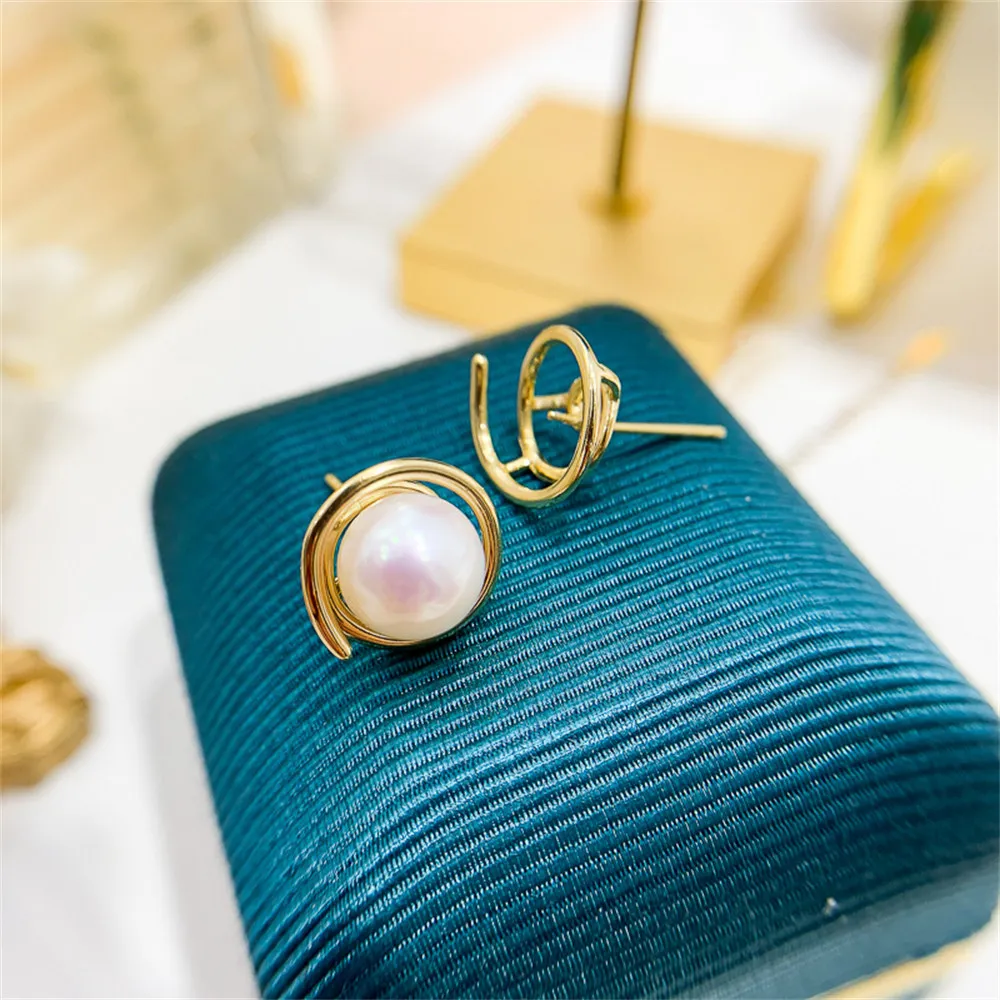 

DIY pearl earrings accessories S925 sterling silver jewelry k gold earrings female empty holder Fit 7-8mm round beads
