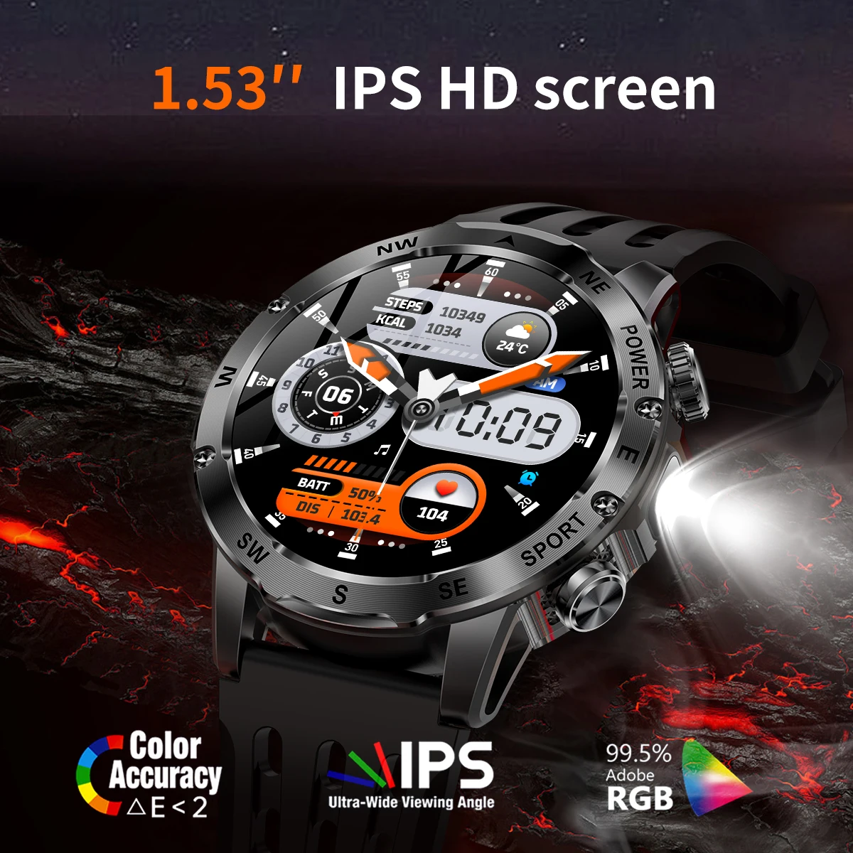 Smartwatch outdoor para hombre con brújula y linterna led_voghion.com