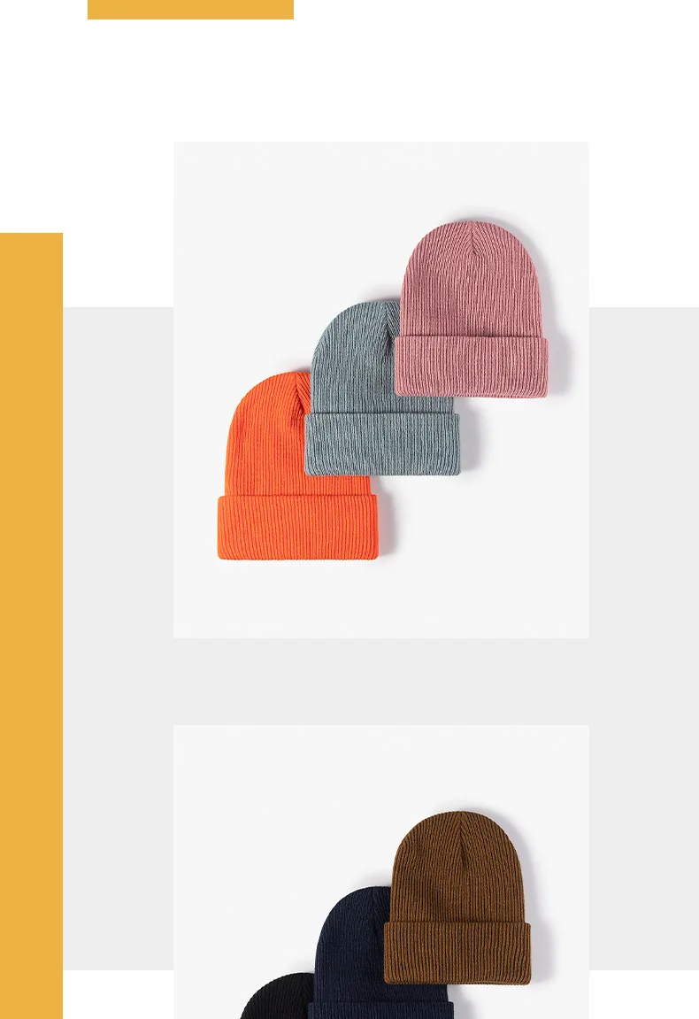 Neue koreanische Wolle Acryl Strick mützen Frauen Männer Schädel kappe Herbst Winter elastische Schädel Mützen Hut Großhandel – Detail 34