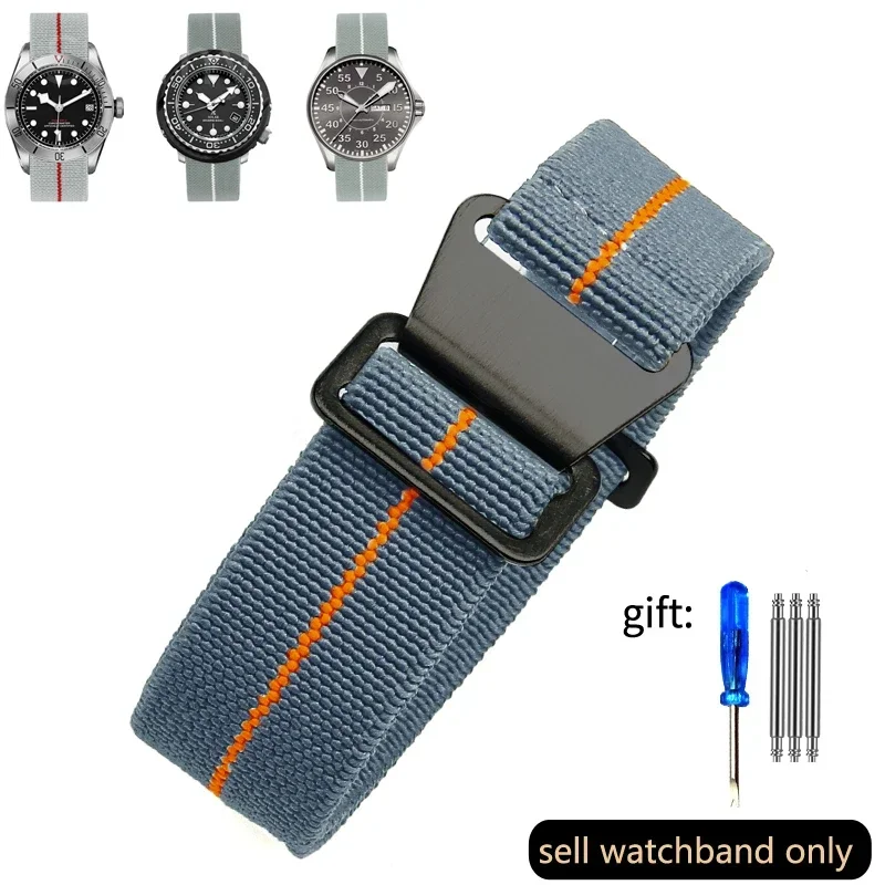 Vintage-Style French Parachute Elastic Nylon Watch Strap – Universal Men's Smartwatch Wristband (Classic 60s Inspired Design)