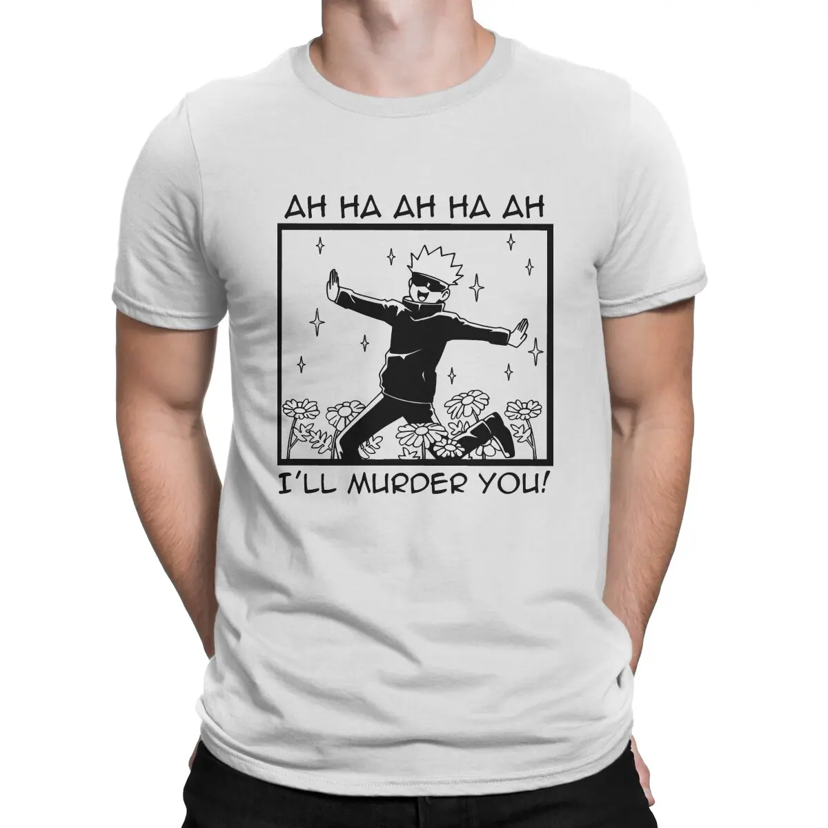 

Новейшая Мужская футболка juютсу Kaisen, футболка из чистого хлопка с круглым вырезом и надписью «iwill Kill You Music», персонализированные подарки на день рождения, топы