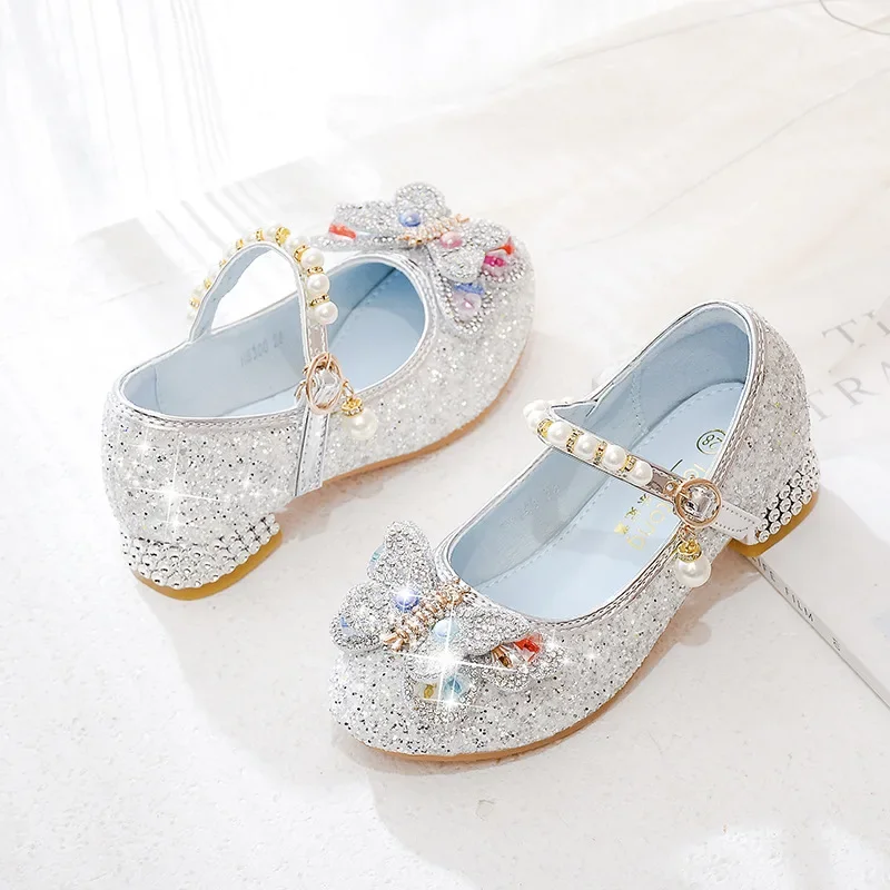 Girls Glitter High Heel Leather Shoes for Kids