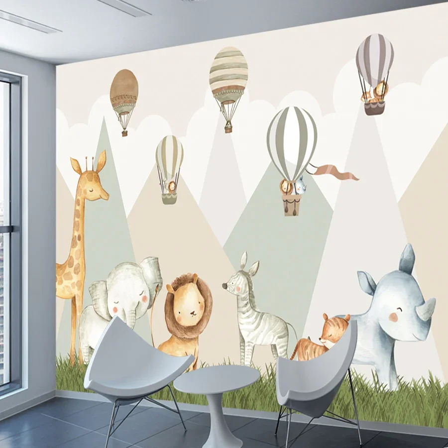 Custom Self Adhesive Accepted Cartoon Jungle Animals Baby\'s Bedroon Contact Walls Papers Home Decor Wallpapers for Living Room