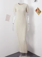 Ladies Knitted Short Sleeve Pleated Long Dress Fashion Spring Summer Women Dress Hip Package O Neck Female Vestidos - Image 4