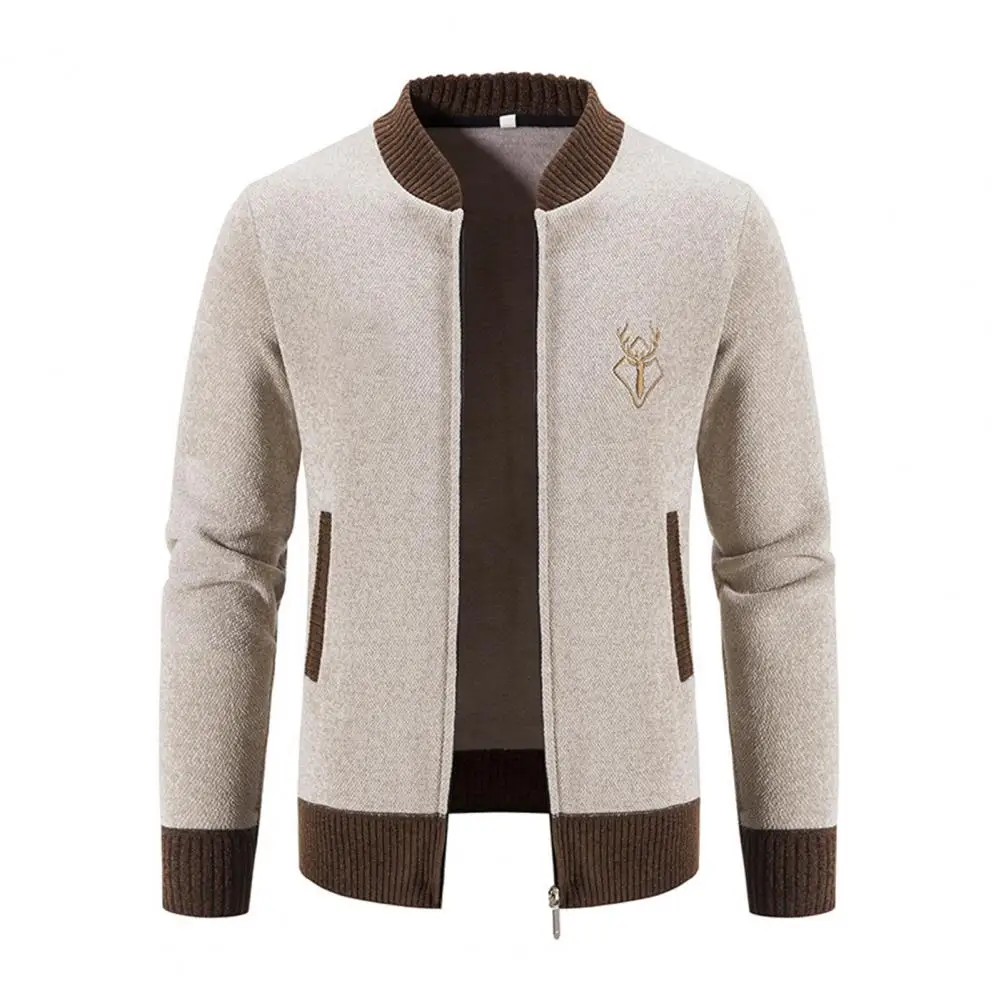 Zipper Closure Cardigan Stylish Embroidered Sweater Coat With Side Pockets For Fall Winter Slim Fit Zip-up For Wear Dating