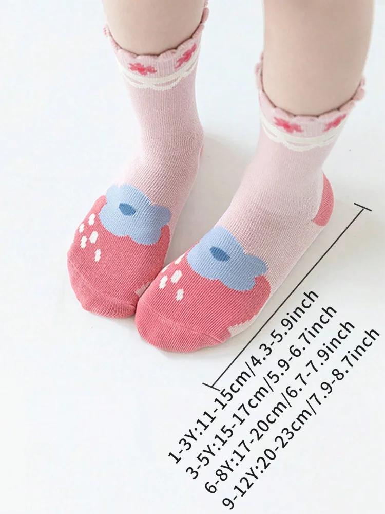 5 Pairs of Girls' Socks That Can Be Worn in Spring and Summer, Strawberry Autumn and Winter Baby Socks, Soft Mid-calf Socks 2