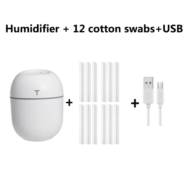 200ML Mini Ultrasonic Air Humidifier Romantic Light USB Essential Oil Diffuser Car Purifier Aroma Anion Mist Maker With LED Lamp white -12 PCS