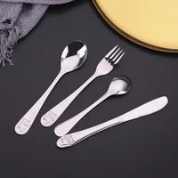 1pcs/1set Baby Teaspoon Spoon Food Feeding Fork Knife Utensils Set Stainless Steel Kids Learning Eating Habit Children Tableware 2