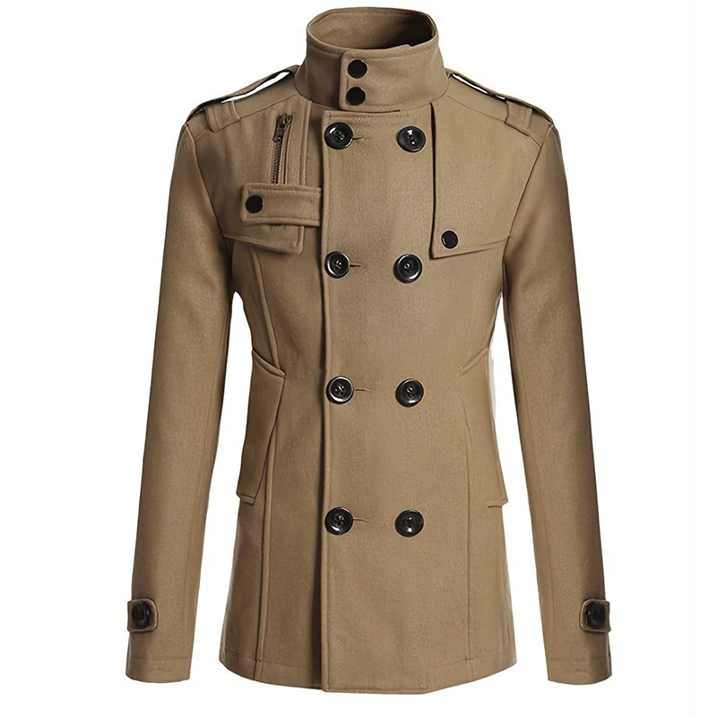 الرجال الشارع الشهير بلون منتصف طول معطف الصوف أزي...