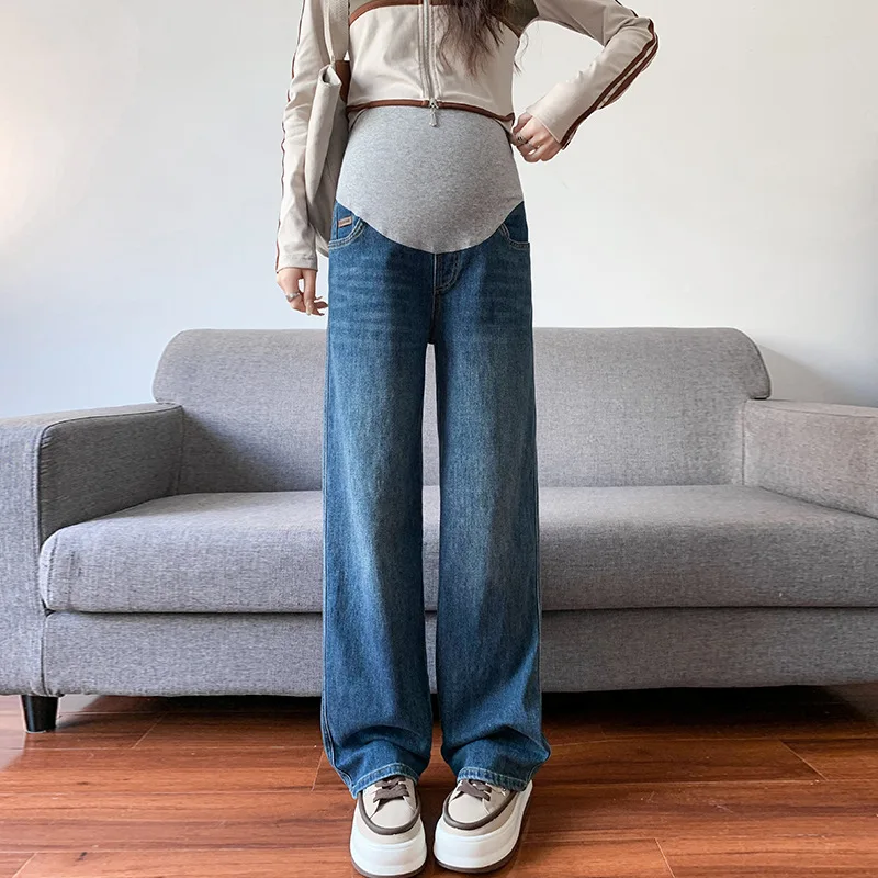 

Maternity jeans autumn 2023 new fashion high waist slim version wide-leg pants loose casual straight mop pants