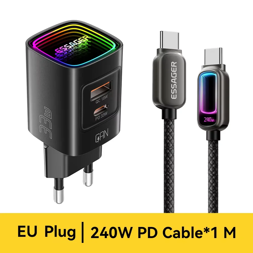 Essager GaN 33W USB-C Portable PD Fast Charger with RGB Lighting