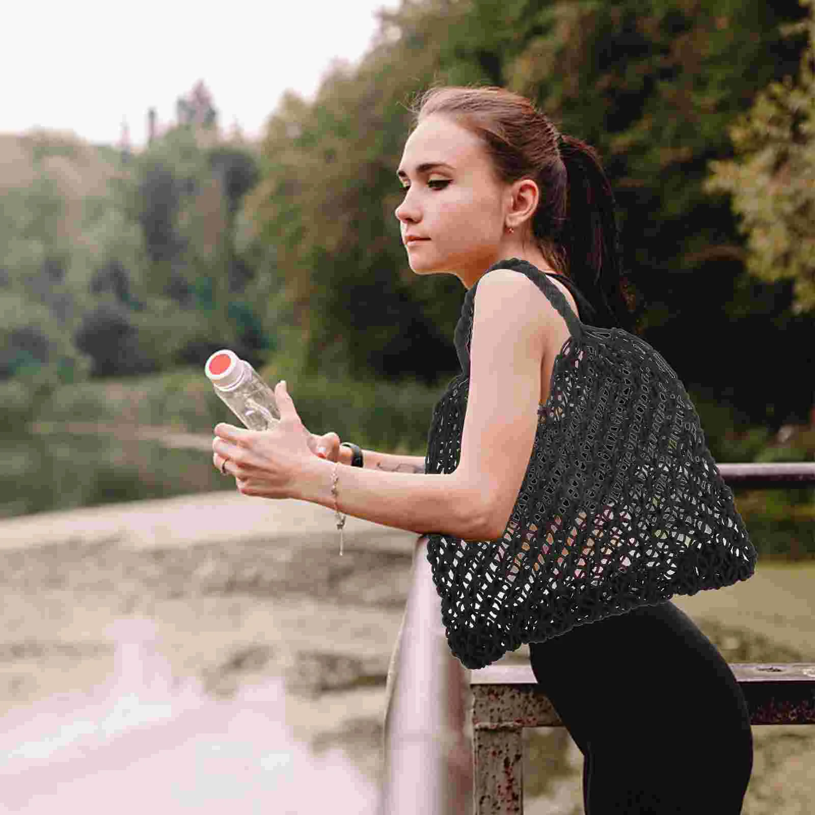 

Hollow out Mesh Knitted Bag Bag Beach Cotton String Bag Handbag Shopping Woven Shoulder Bag for