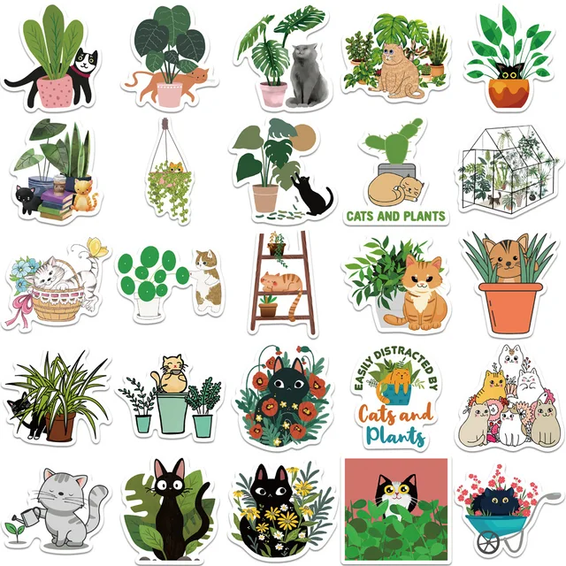 50PCS Cartoon Cat Plant Personalized Graffiti Creative Sticker Desk Refrigerator Mobile Phone Skateboard Decoration 2