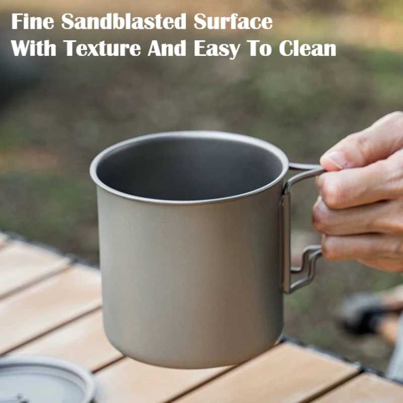 Camping Ultralight Titanium Cup Portable Water Cup with Lid Foldable Handle Titanium Cup Outdoor Cooking Picnic Cutlery 4