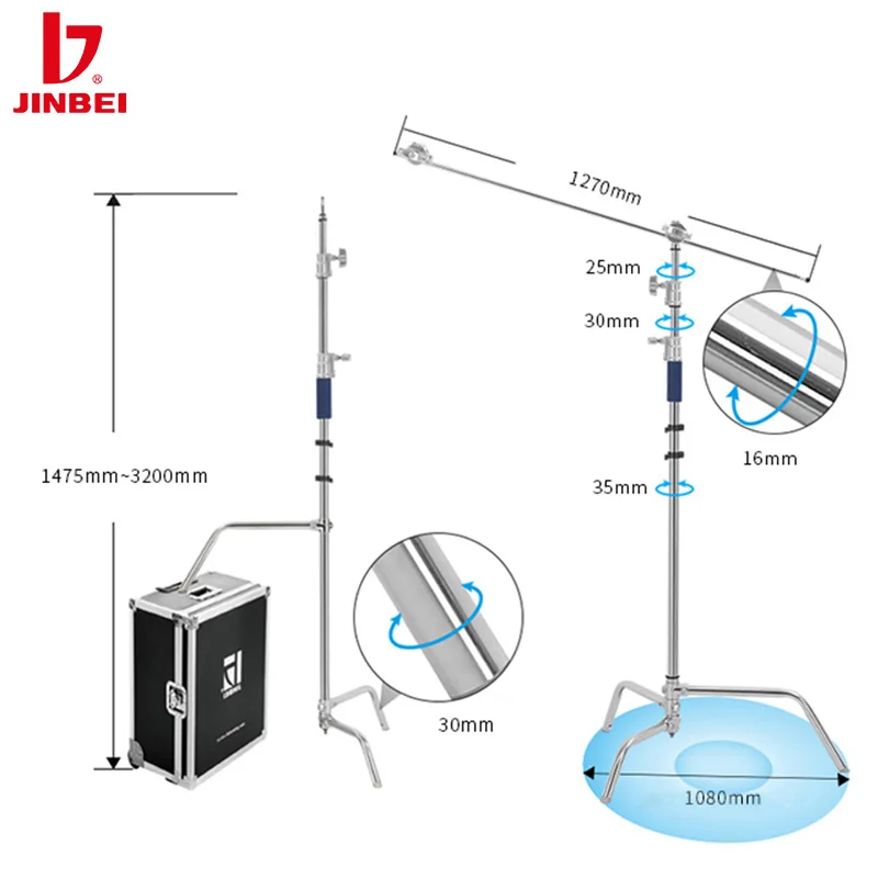 JINBEI CK-3 Foldable Light Stand Tripod Magic Leg Photography C-Stand For Spot Light,Softbox,Photo Studio