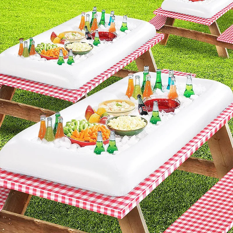 White PVC Aerated Floating Raft on Water Fun Outdoor Pool Party Pool Inflatable Freezer Frozen Beverages Fruits Inflatable Tray 4