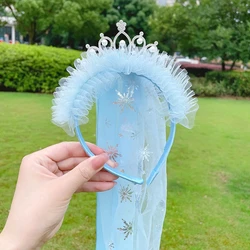 Girls Floral Braid Headband in Pastel Colors - Princess Dress - Up Hair Accessory (Blue - Mesh)