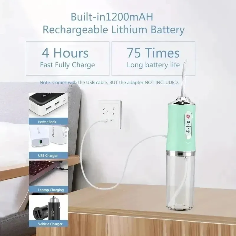 Oral Irrigator Portable Smart Electric Water Flosser 4 Jets 3 Modes Rechargeable Dental Teeth Cleaner