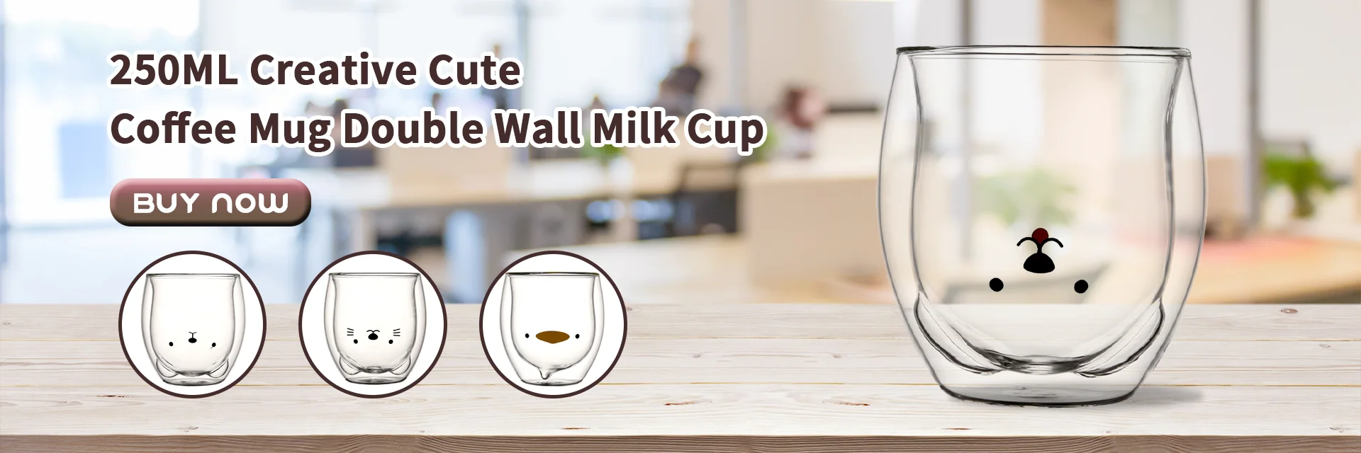 Lily Anne Boutique Cute Glass Drinking Cups - Cat, Duck, Dog,  or Bear Double Wall Glass Cup - Use as a Glass Coffee Cup, Tea Cup,  Cocktail Cup, or Milk