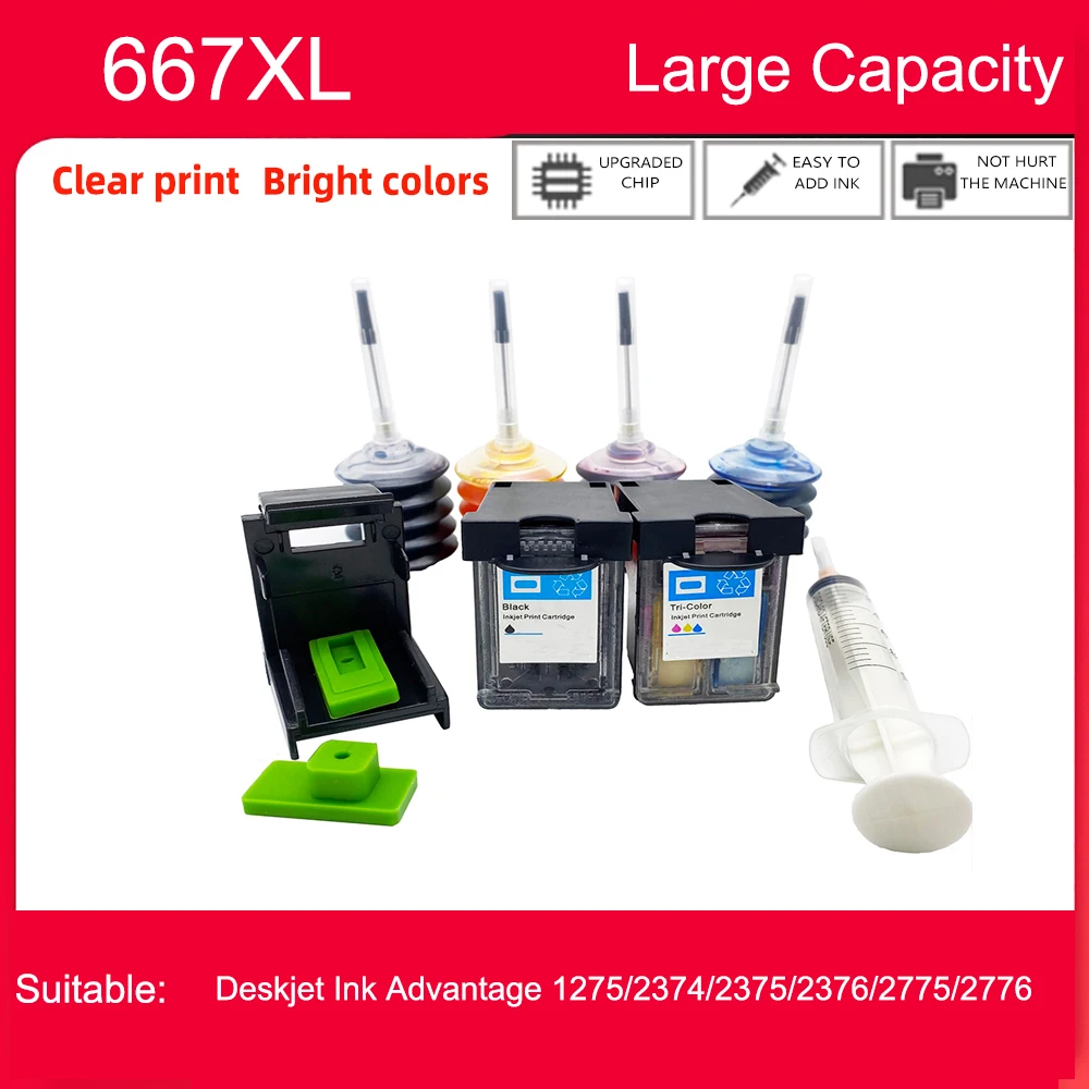 Einkshop-cartucho de tinta impresora HP 667 HP xl, para Deskjet ink Advantage 2374/2375/2376/2775/2776/1275 6475/6476 6075 -