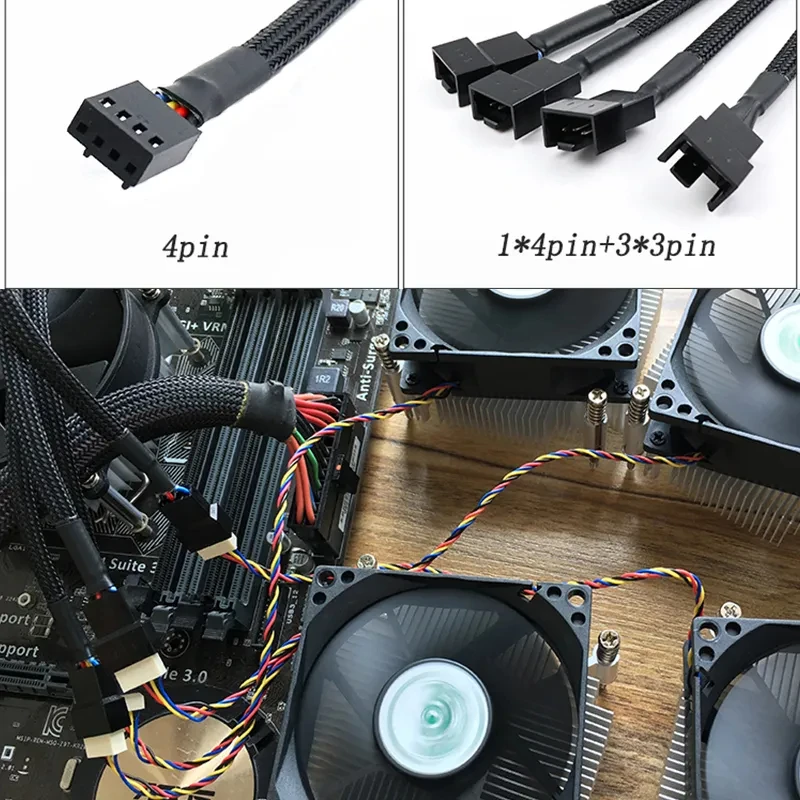 Description Picture 5 of item1PCS 4Pin Pwm Fan Cable 1 To 2/3/4 Ways Splitter Black Sleeved 27cm Extension Cable Connector PWM Extension Cables