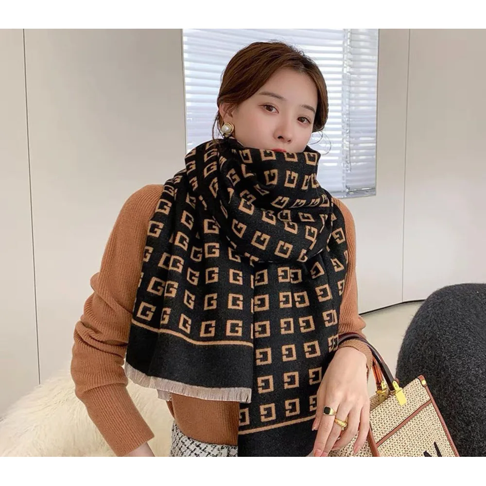 Netizen Live Letter Scarf Women's Winter New Korean Edition Double sided Thickened and Warm Imitation Cashmere Neck_voghion.com
