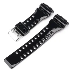 Black Waterproof 16mm Silicone Rubber Watch Strap Replacement Band (Glossy black)