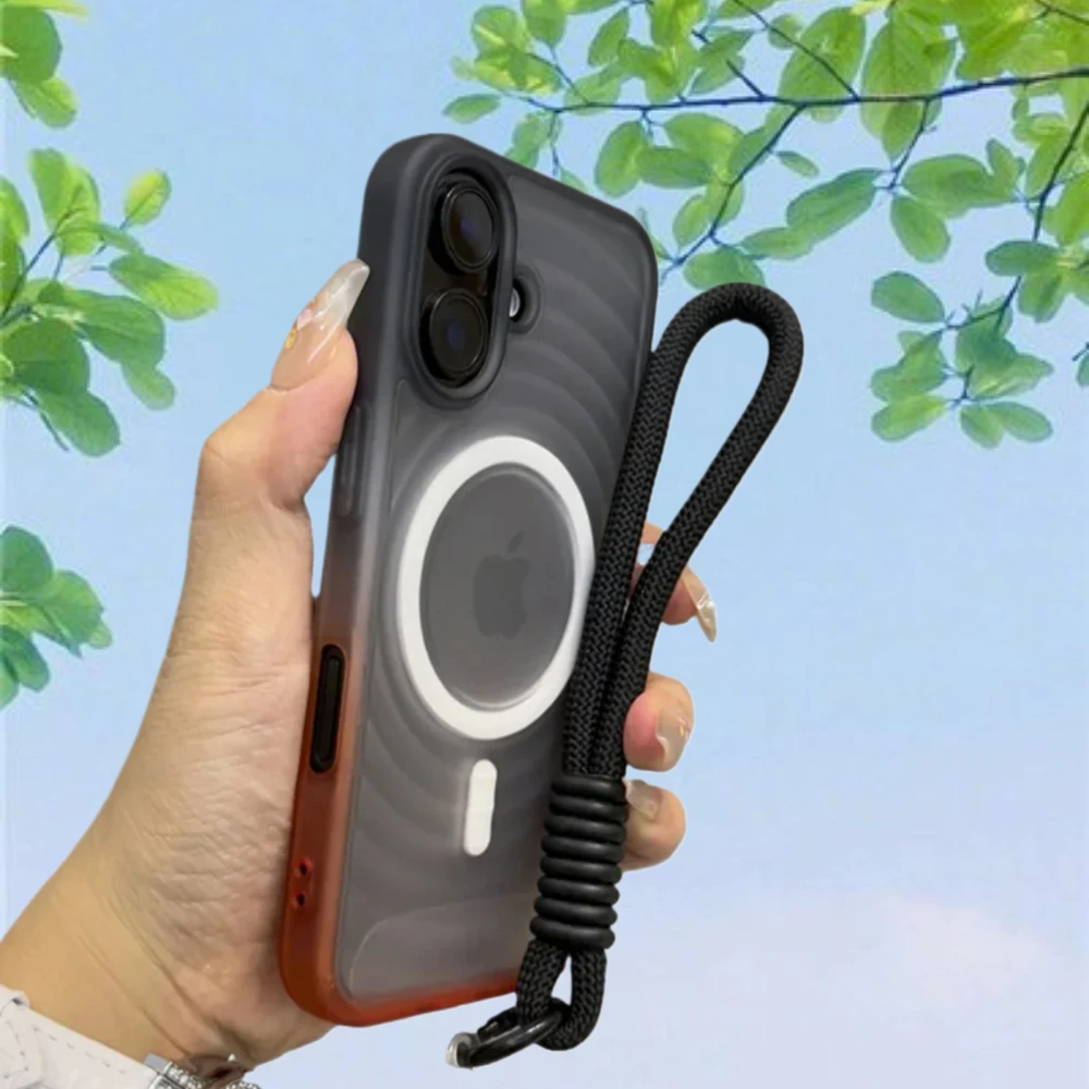 Luxury Gradient Matte Translucent Phone Case with Lanyard - Water Ripple Design