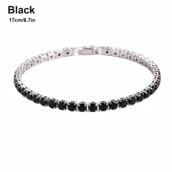 Sparkling Multicolor Tennis Bracelet with White Gold Plated Chain (Black 17cm)