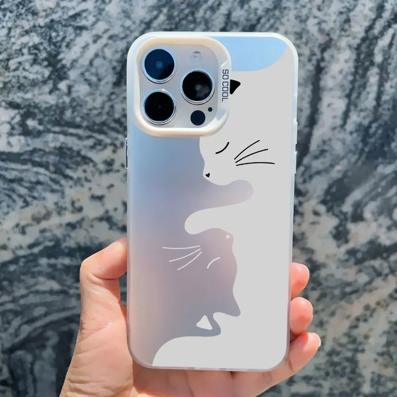 Niedliche Cartoon Schwarze Katze Handyhülle für iPhone 17 16 15 Pro Max Plus 14 13 12 11 Pro Max 13 Mini Stoßfeste Laser-Schutzhülle Funda – Detail 1