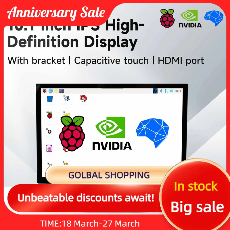 Display Lcd Touch Screen Capacitivo Da 10.1 Pollici Con Staffa Ad Alta Risoluzione Per Raspberry Pi Jetson Nano/Orin Nano/Orin Nx