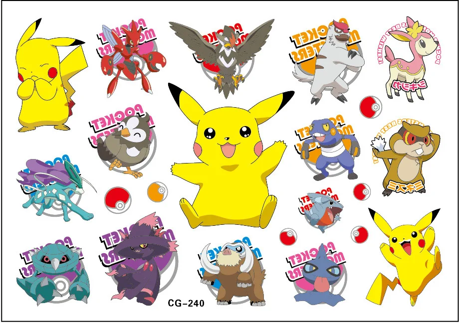 Impermeável Pokémon Tattoo Stickers, Bonito Pikachu Adesivo, Desenhos  animados engraçados, Crianças, Meninas Natal, Presente de aniversário,  recompensa Toy, 12Pcs por Saco - AliExpress