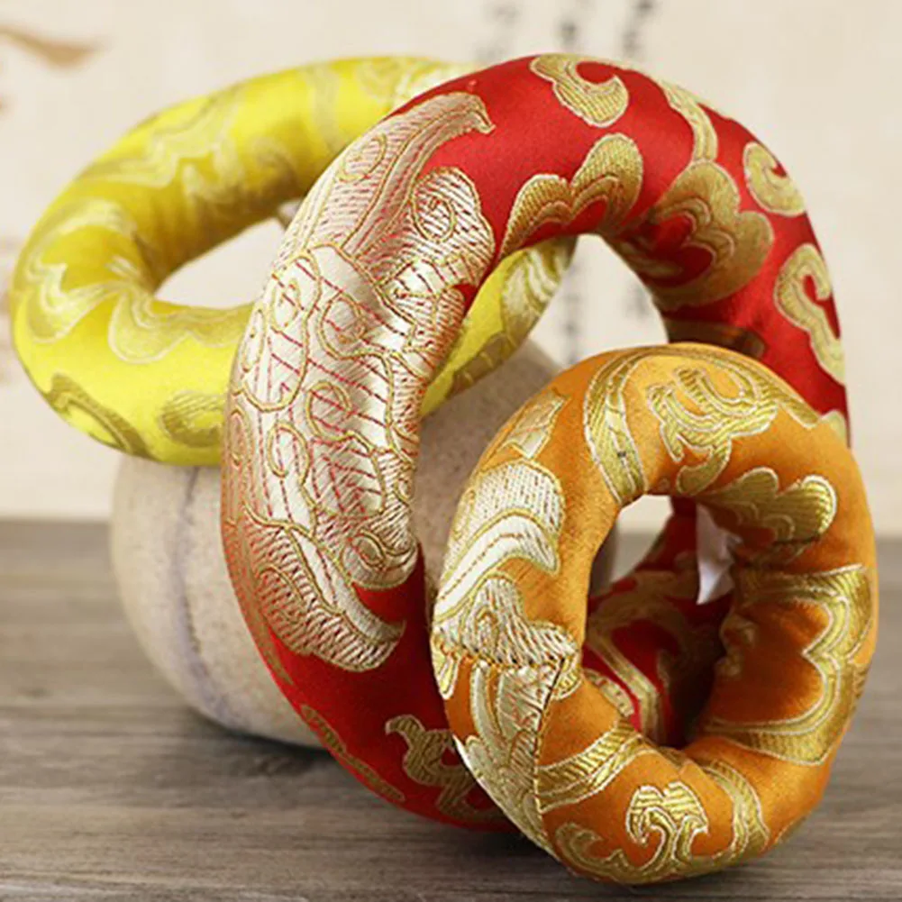 Silk Cushion Pillow Buddha Sound Bowl Pad for Tibetan Singing Bowl in Nepal Cushion Embroidered Handcrafts Random Color, Buddha sound bowl