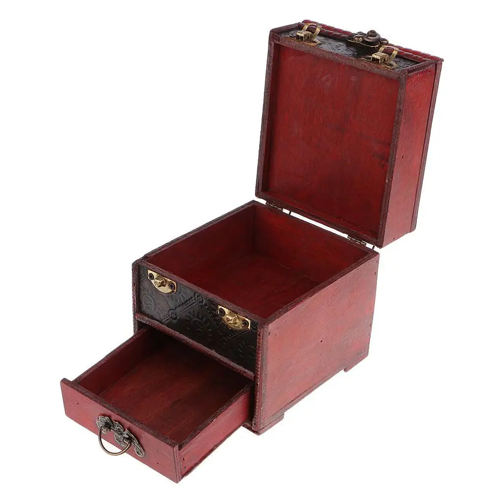 

Vintage Wooden Jewelry Storage Box Treasure Chest Organizer Gifts Box 14x12cm