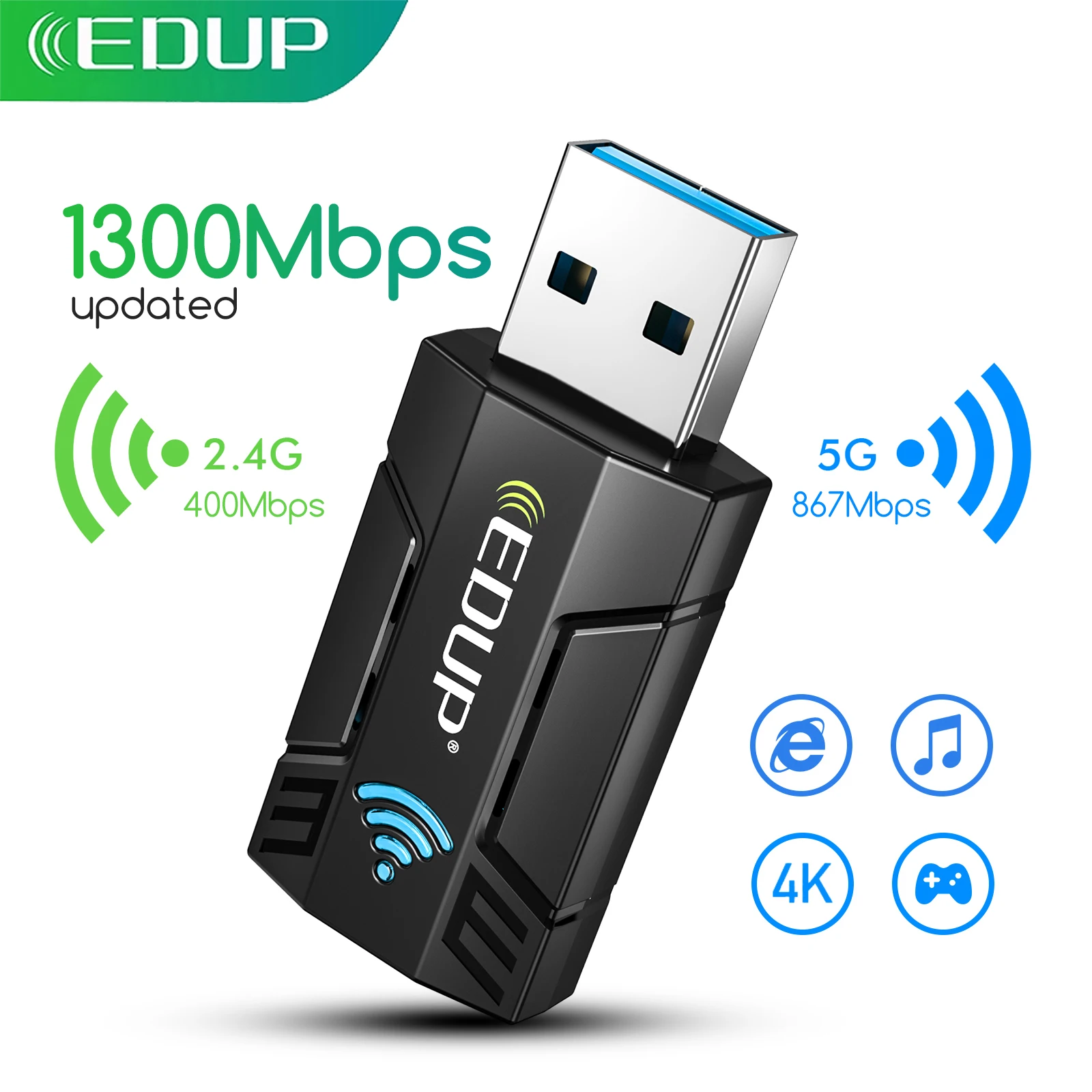 EDUP 1300Mbps USB WIFI Adapter Dual Band 5G/2.4Ghz RTL8812BU USB 3.0 AC Wi-Fi Dongle Network Card for PC Laptop Accessories network card